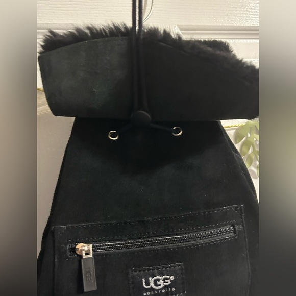 UGG Australia Black Suede Shearling Mini Drawstring Backpack - Picture 3 of 13